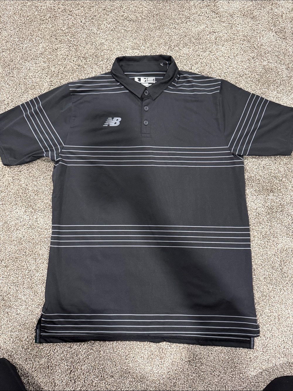 New Balance Black Polo with Gray Stripes NWOT